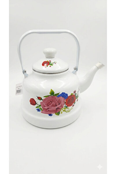 pazard Nostalgic Enamel Single Teapot - Camping Teapot - Rose Patterned 4.2 Lt