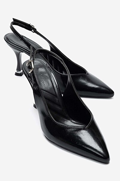CCWAY AYAKKABI Women's Open Back Buckle Heeled Shoes Black Yanki̇