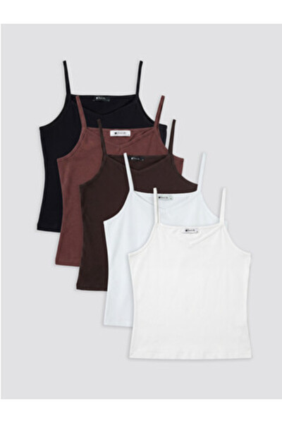 LC Waikiki New Season Beige V-Neck String Strap Women's Undershirt 5-Pack