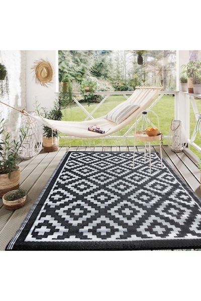 OEM Covoraș dublu-față negru-alb pentru spații exterioare 180x120cm