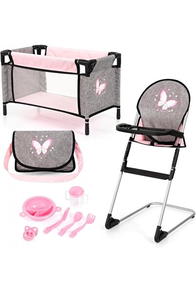 Bayer Travel cot and high chair Top Bottom Set for dolls Pink/Grey, durable f...