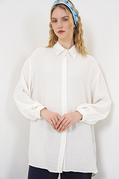 Merterium Women's Textured Oversize Tunic 1491 - White