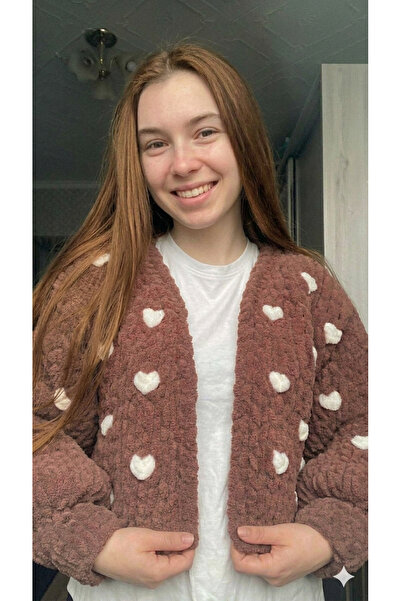 HÜMANATURAL Bitter Brown Hand Knitted Heart Puffy Cardigan Pinterest Cardigan...