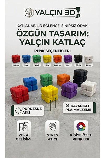 Yalçın3D Beyaz-Kırmızı - Sonsuz Küp - Stres Küpü - Hareketli küp - KATLAÇ