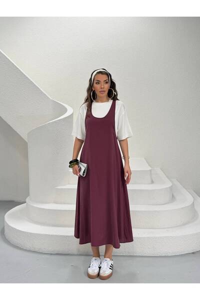 timagna Women's Dress T-Shirt Detailed Two-Piece Look Sporty Stylish Gilet Dress