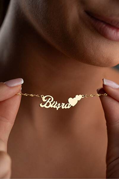 beonejewelry 925 Ayar Gümüş Kişiye Özel Kalp Detaylı İsim Yazılı Kolye