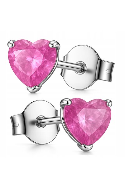 Larezo 925 Sterling Silver Earrings With Classic Pink Zirconia Heart, Screw C...