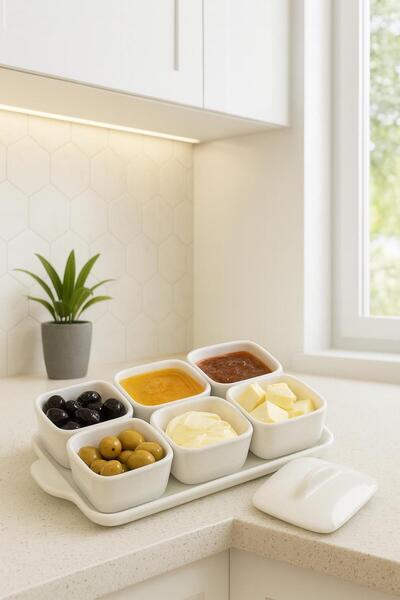 İLİVA Luxury Breakfast Sauce Bowl, Jam Bowl, and Snack Bowl Set with 6 Trays
