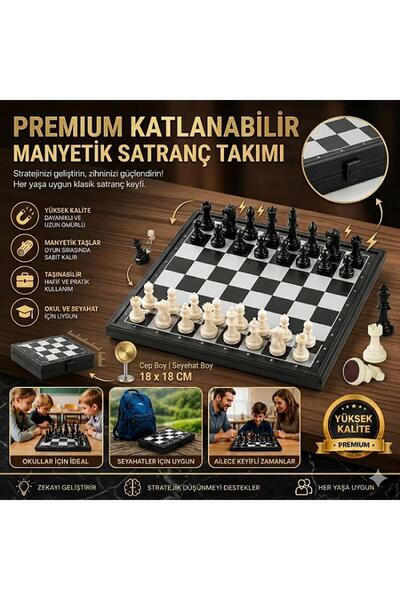 e-life Mini Katlanabilir Manyetik Satranç Takımı 18 cm Taşınabilir Seyahat& O...