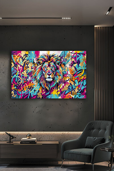 Parıltı Yayınları Renkli Graffiti Aslan Figürlü Modern Sokak Sanatı Cam Tablo...