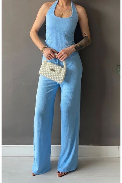 rose tml giyim Women's Halter Neck Blouse and Wide Leg Pants Two-Piece Set