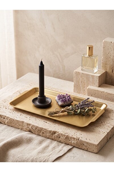 FARALYAHOME Lüks Gold Söz ve Nişan Tepsisi - Modern Tasarım Kahve ve Sunum Tepsisi (32 x16 cm)