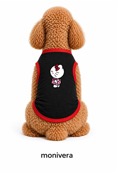 Modetra New Season Summer Kitty 1 Printed Colorful Ribbed Dog Outfit - Unders...