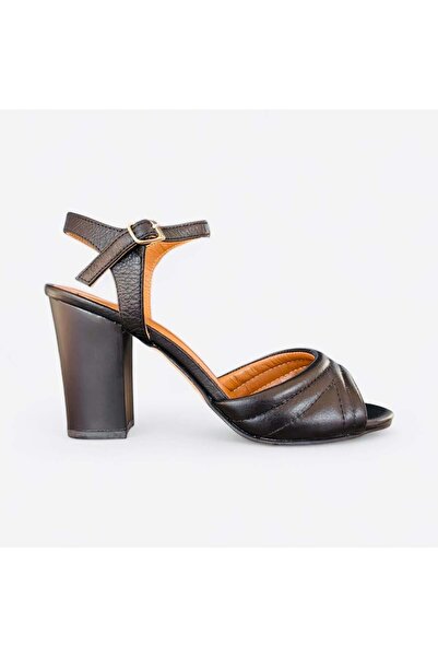 Hayati Arman Women's Genuine Leather Thick Heeled Evening Dress Shoes Black