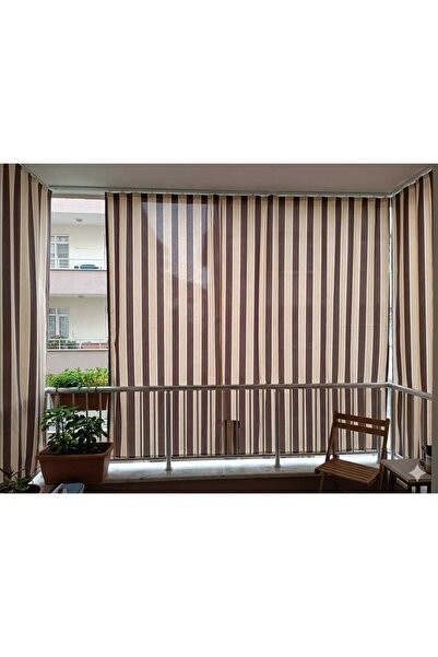 yıldız branda&döşeme 2.60x5.00 mt Çizgili Balkon Perdesi – Kornişli, Güneş ve...