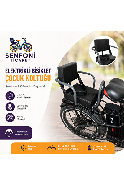SKYJET Elektrikli Bisiklet Yan Korumalı Çocuk Koltuğu, Emniyet Kemerli Deri Bisiklet Arka Koltuk