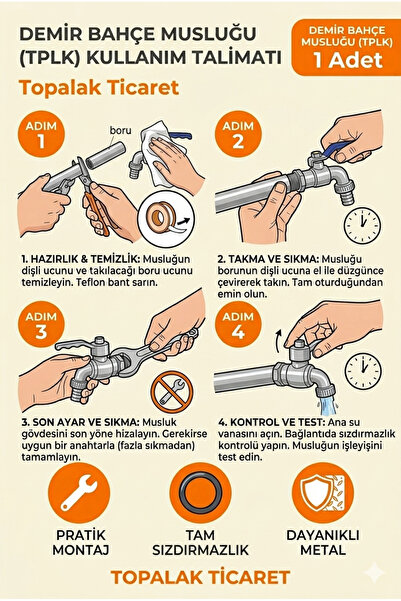 TOPALAKTİCARET Demir Bahçe Musluğu 1/2 İnç - Dayanıklı Metal Su Vanası - Kolay Montaj