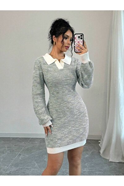 Iuliashop Rochie scurtă tricotată Paula Gri - XL