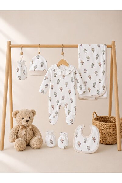 Baby day طقم مواليد 6 قطع من القطن الناعم بنقشة المناطيد