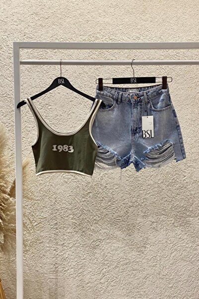 BSL Yıpratmalı Mini Denim Şort