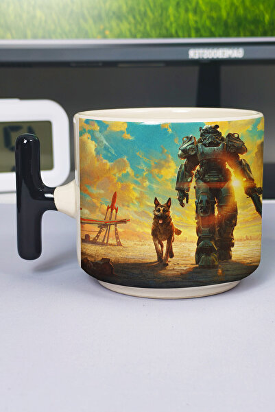 ZipZap كوب سيراميك فاخر مطبوع عليه Fallout (قطعة واحدة) على شكل حرف T بمقبض أ...