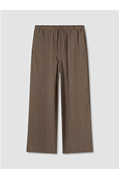 LC Waikiki New Season Khaki Textured Women's Trousers with Elastic Waist
