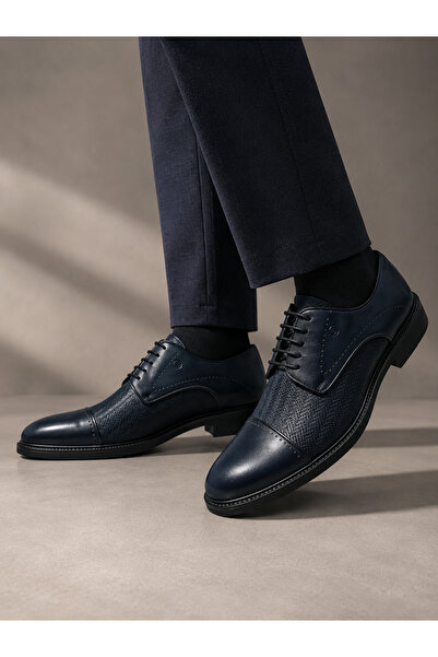 oktay kundura Navy Blue Leather Eva Sole Classic Men's Shoes S3444