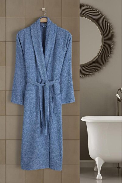 Çeyiz Diyarı Alora Shawl Collar Bathrobe L-Xl Size Indigo