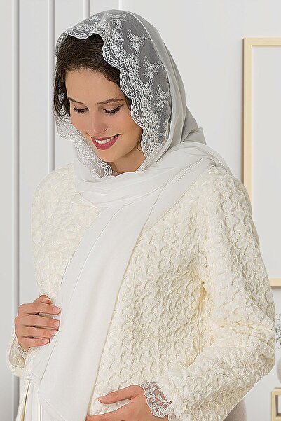Lohusa Homewear شال نسائي من الشيفون بتفاصيل دانتيل إكرو للحوامل