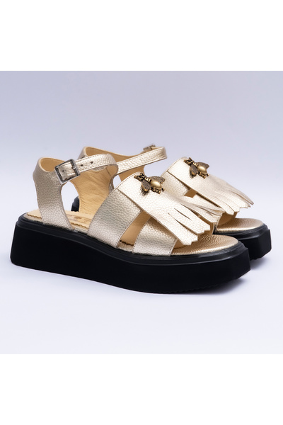 VAGAM Women 'Sandals Made of Genuine Leather , Gold