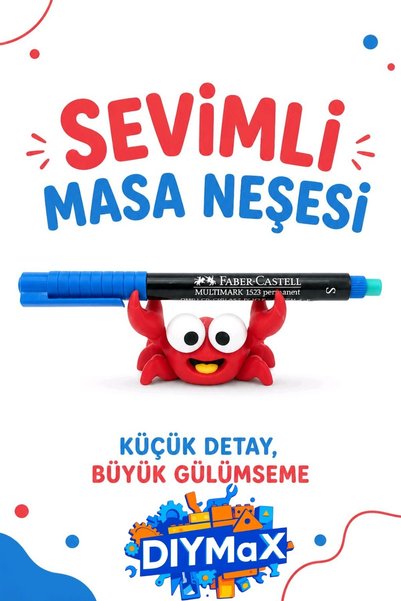 DIYMaX Sevimli Yengeç Kalem Fırça Tutucu 🦀 | Masa Aksesuarı | Ofis & Öğrenci...