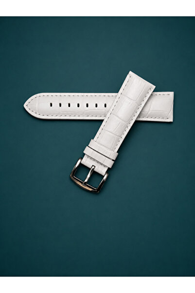 GENUINE LEATHER Premium Beyaz Kroko Desenli Hakiki Deri Saat Kordonu 24mm Kas...