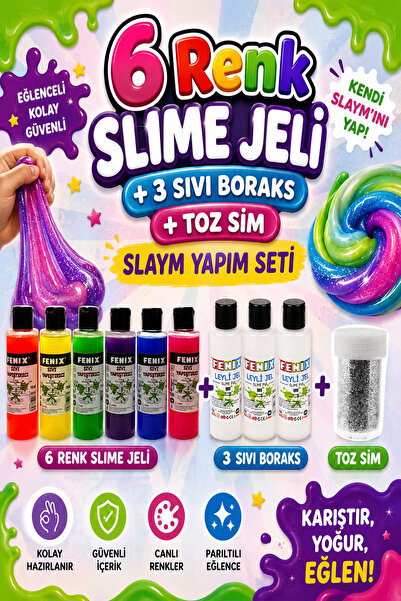 Fenix Slaym Yapım Seti (6 Adet Slime Jeli + 3 Adet Sıvı Boraks + 1 Adet Toz Sim)