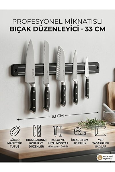 Tasarım Evi Mıknatıslı Bıçak Askısı Bıçak Tutucu Bıçak Askısı Duvara Monte 33cm