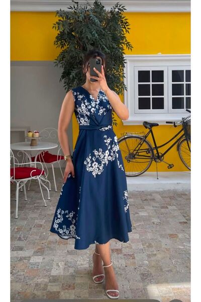 Moda Banuş Kadın Midi Boy Lacivert Elbise