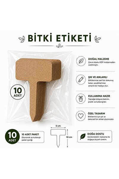 ArliaDesign Kişiye Özel Ahşap Bitki Etiketi 10'lu Set / Dikdörtgen Şekilli 3 MM Ham MDF Saksı Mini Bahçe Etiketi