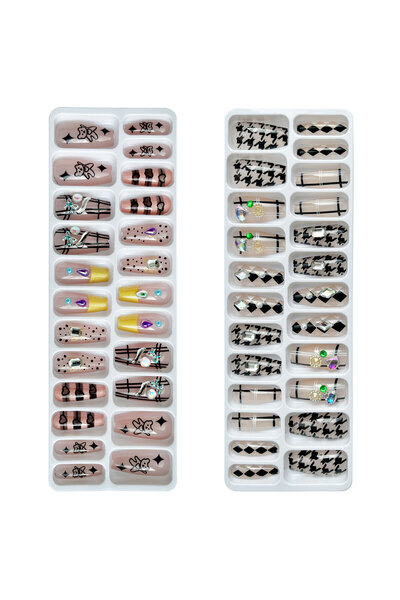 duoguo Set Unghii False, Model Y2K Glam, Press on, 48 buc, 2 modele, Reutiliz...