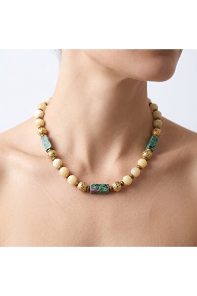 elinasaccessories قلادة إليناس بوهيمية مصنوعة يدويًا من حجر الأنيوليت الكالسي...