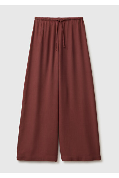 United Colors of Benetton Women's dark brown 100% viscose wide leg pants with...
