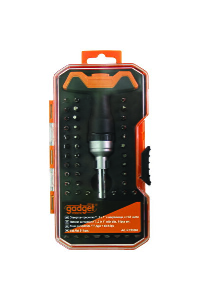 Gadget Ratchet screwdriver, T-handle 2 in 1" with bits, 61pcs set"