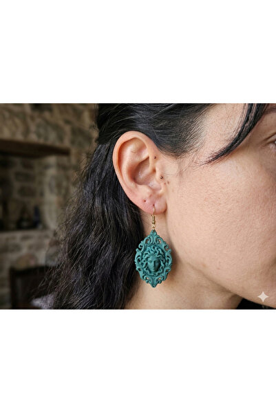 ALPİN Medusa Design Organic Plate Handmade Earrings - Mythological and Elegan...