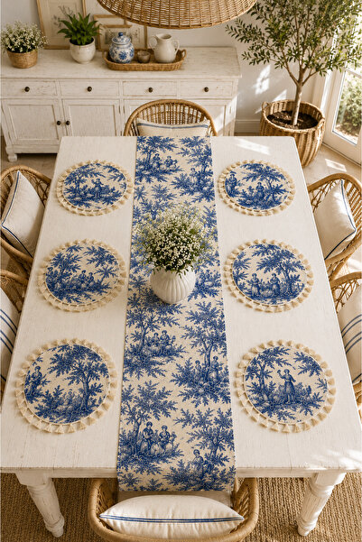 Luxoras Home Duck Kumaş Runner ve 6’lı Supla Amerikan Servis Seti - Vintage B...