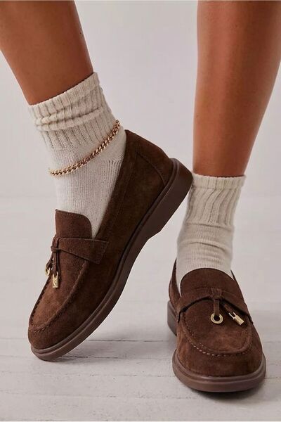 RMY SHOES Women's Brown Suede Look Tassel Detailed Loafer Casual Comfortable ...