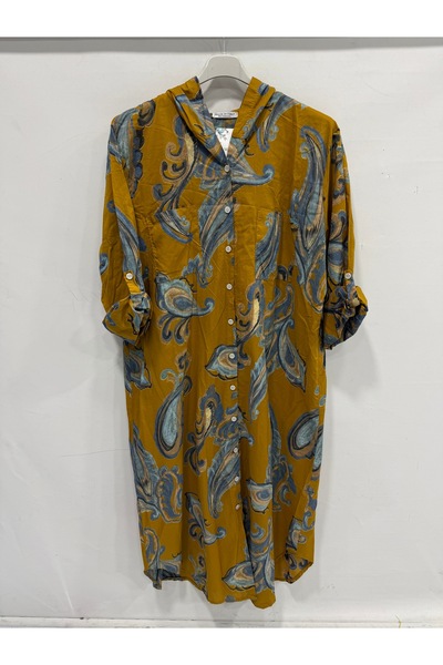 della moor Mustard Italian Shawl Pattern Hooded Folded Long Sleeve Oversize L...