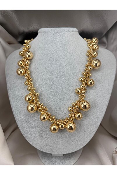 ZS Aksesuar Silver Color Multiple Ball Detailed Statement Necklace Modern Des...