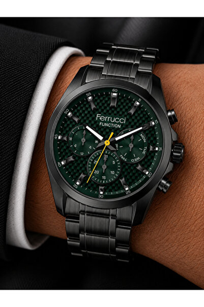 Ferrucci Men's Wristwatch Steel Band Black Color Functional Casual and Classi...