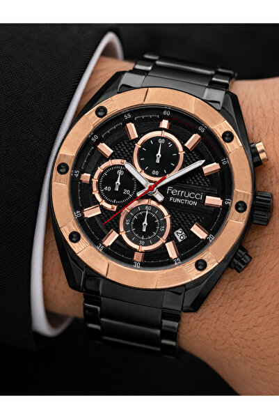 Ferrucci Men's Wristwatch Steel Band Black Color Functional Calendar Daily an...