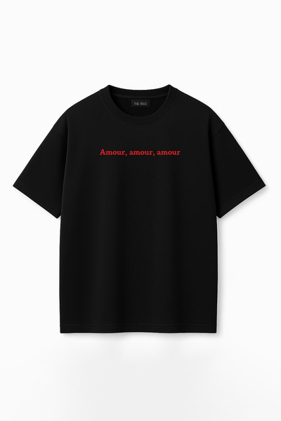 THE RULE Unisex Amour Printed Oversize 100% βαμβακερό μπλουζάκι με φαρδιά κοπ...