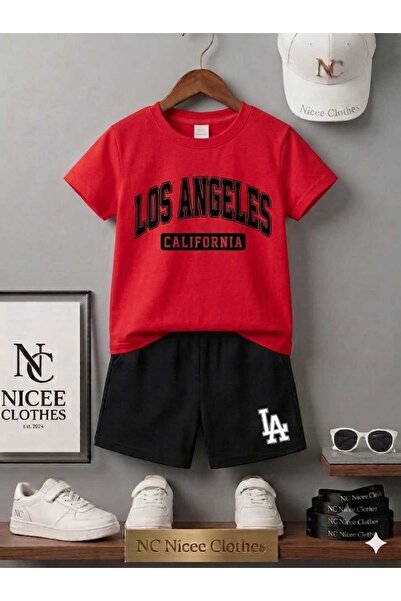NC Nicee Clothes LETNJA DEČJA MAJICA I KRATKE HLAČE UNISEKS (CRNI LOS ANGELES...