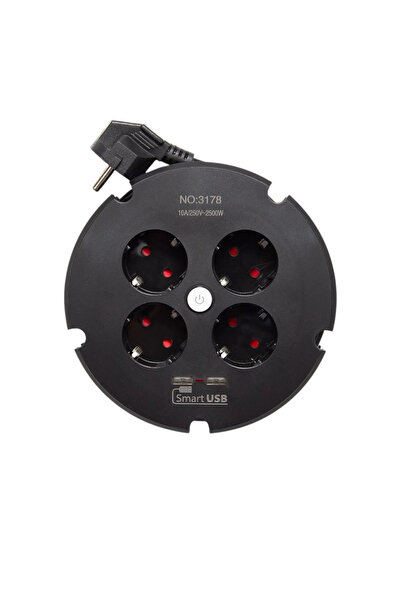 Zenorius Πολύπριζο με 4 πρίζες και 2 θύρες USB, 2μ, στρογγυλό, χονδρική